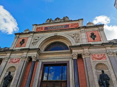 Kopenhag, Danimarka - 29 Temmuz 2019. Kopenhag yazı. Güzel mimari seyahat geçmişi.