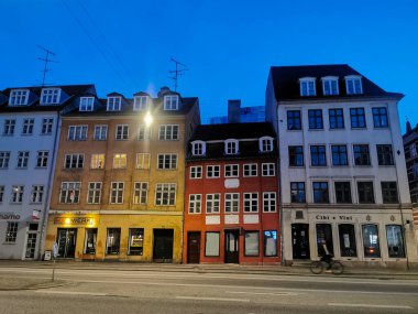 Kopenhag, Danimarka - 29 Temmuz 2019. Kopenhag yazı. Güzel mimari seyahat geçmişi.