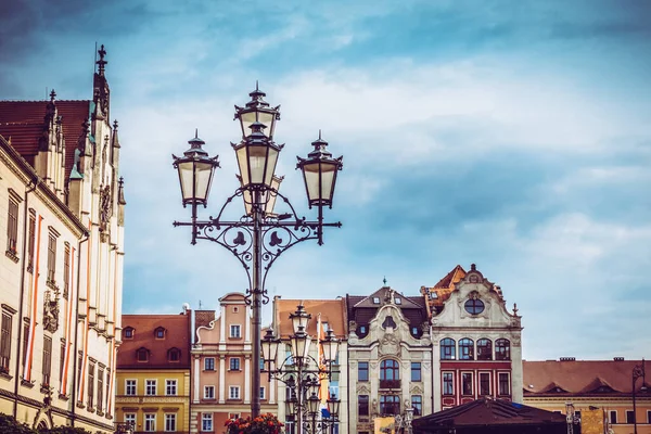 Plaza Del Mercado Central Wroclaw Con Antiguas Casas Coloridas — Foto de Stock