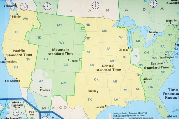 米国の地図タイムゾーンの背景 — ストック写真
