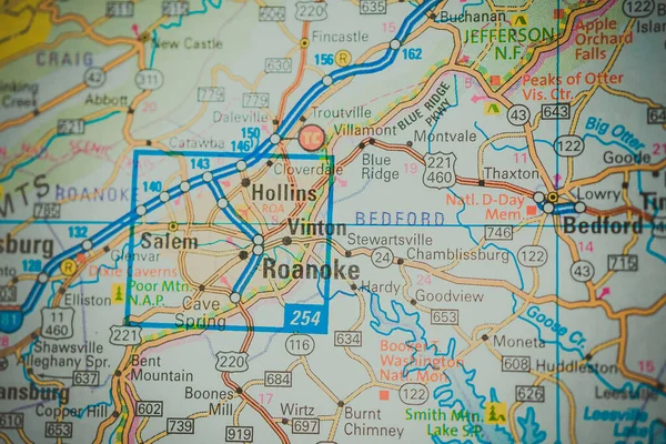 Roanoke Sur Fond Carte Voyage — Photo