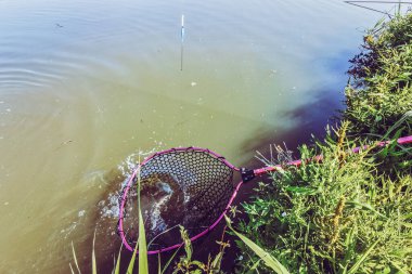 Gölün arka planında balıkçılık