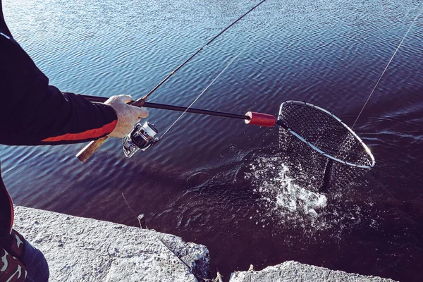 Gölde Balık Avlamak Balıkçılık Eğlencesi — Stok fotoğraf