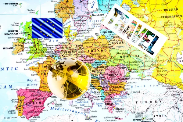 Євро Поїздка Карта Подорожей Відкритому Фоні — стокове фото
