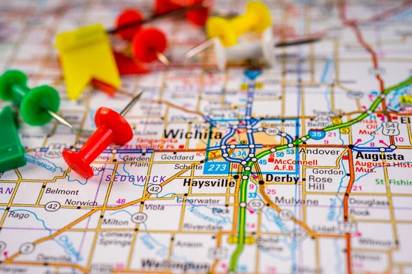 Wichita Usa Mapa Tło Podróży — Zdjęcie stockowe