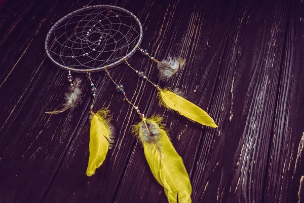 Dream Catcher Wooden Background — Stock Photo, Image