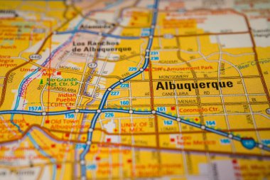 Albuquerque on USA travel map clipart