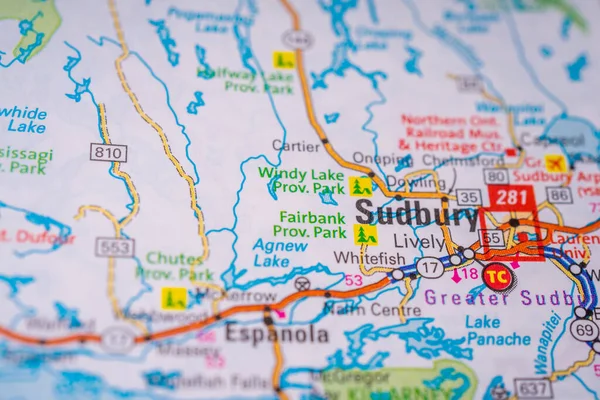 Sudbury Kanada Seyahat Haritasında — Stok fotoğraf