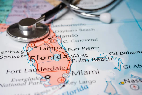État Floride Sur Coronavirus Covid Danger Contexte Des Soins Santé — Photo