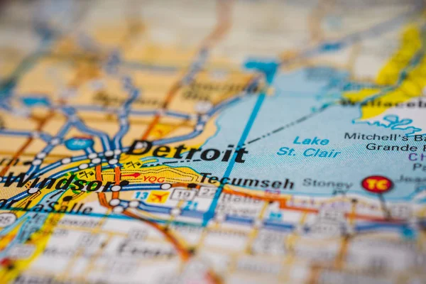Detroit Cestovní Mapě Usa — Stock fotografie