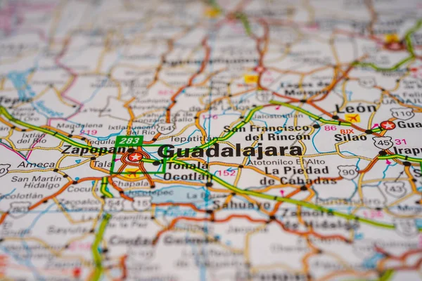 Guadalajara on Mexico travel map