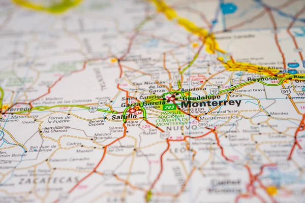 Monterrey on Mexico travel map