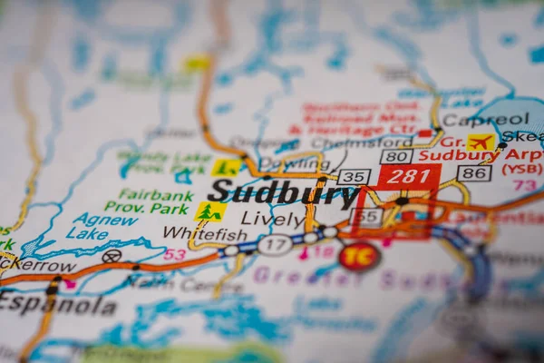 Sudbury Sulla Mappa Canada — Foto Stock