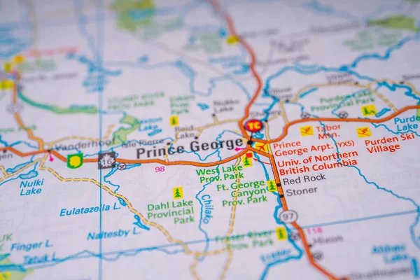 Prince George Mapa Viagens Usa — Fotografia de Stock
