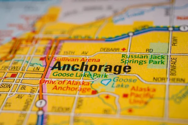 Anchorage Sur Carte Voyage Usa — Photo