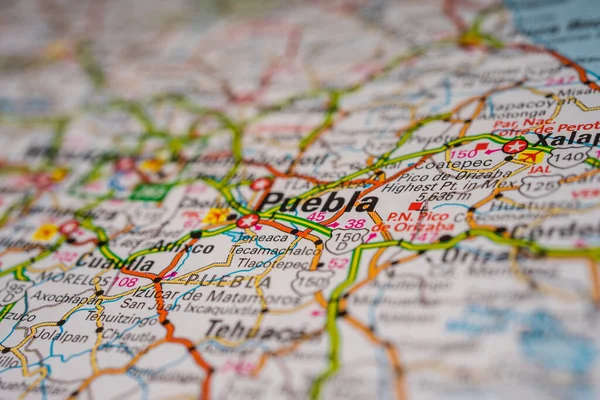 Puebla Карті Подорожей Мексики — стокове фото