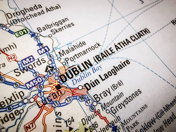 Dublin on a road map of Europe