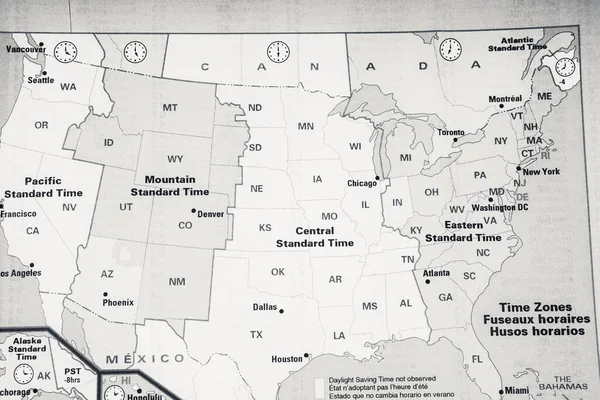 Map of USA time zone background