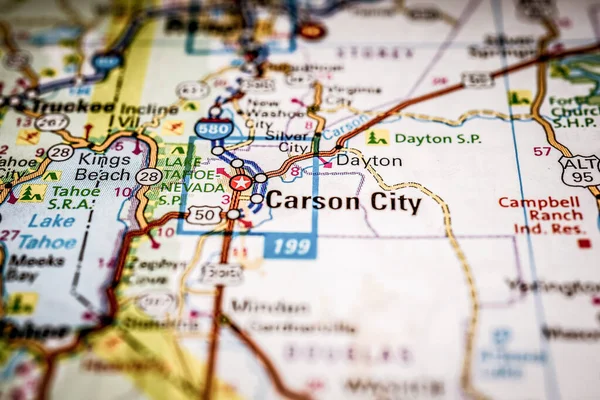 Carson City Usa Map Atlas Cestovní Pozadí — Stock fotografie