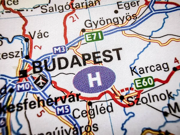 Budapeste Sobre Mapa Europa — Fotografia de Stock