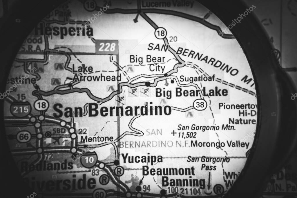 San Bernardino USA map travel background