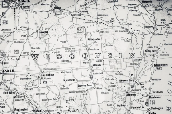 Wisconsin Auf Der Karte — Stockfoto