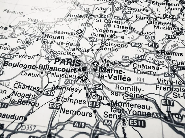 Paris Sobre Mapa Europa — Fotografia de Stock