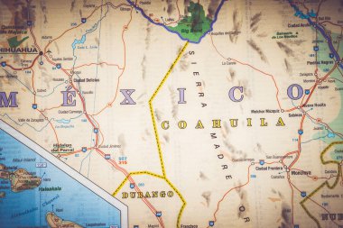 Coahuila Meksika haritası seyahat geçmişi