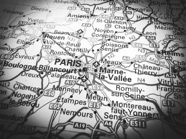 Paris Sobre Mapa Europa — Fotografia de Stock