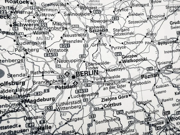 Berlin on a road map of Europe