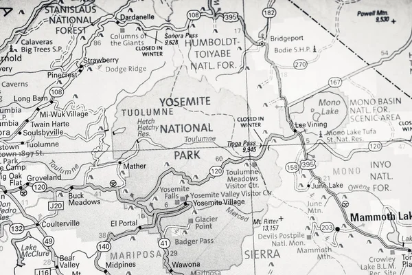 Yosemite National Park USA map, atlas travel background