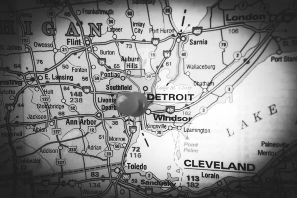 Detroit Auf Der Karte Der Usa — Stockfoto
