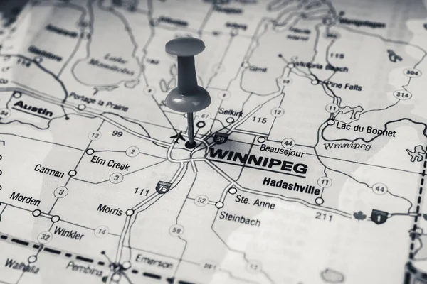 Winnipeg Auf Der Karte — Stockfoto