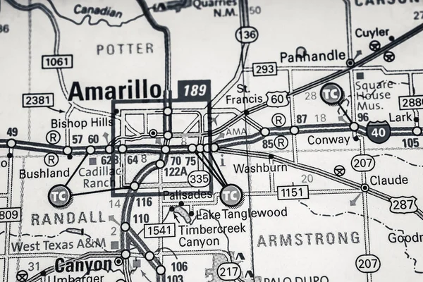 Amarilo Térkép Amerikai Háttér Utazás — Stock Fotó