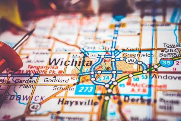 Wichita Usa Mapa Tło Podróży — Zdjęcie stockowe