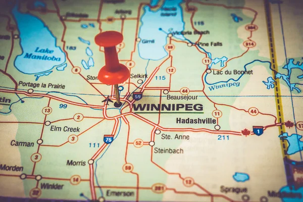 Winnipeg Sobre Mapa — Fotografia de Stock