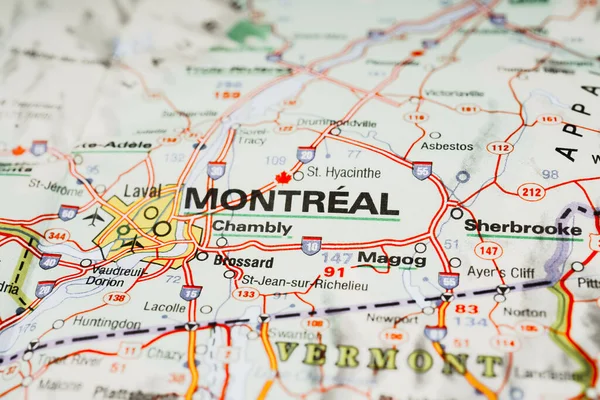 Montreal Sulla Mappa Canada — Foto Stock