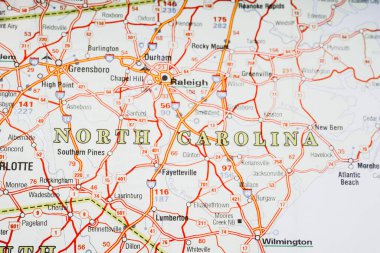 North Carolina on map travel background clipart