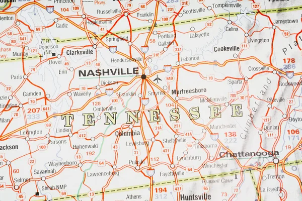 Nashville Sullo Sfondo Della Mappa Degli Stati Uniti — Foto Stock