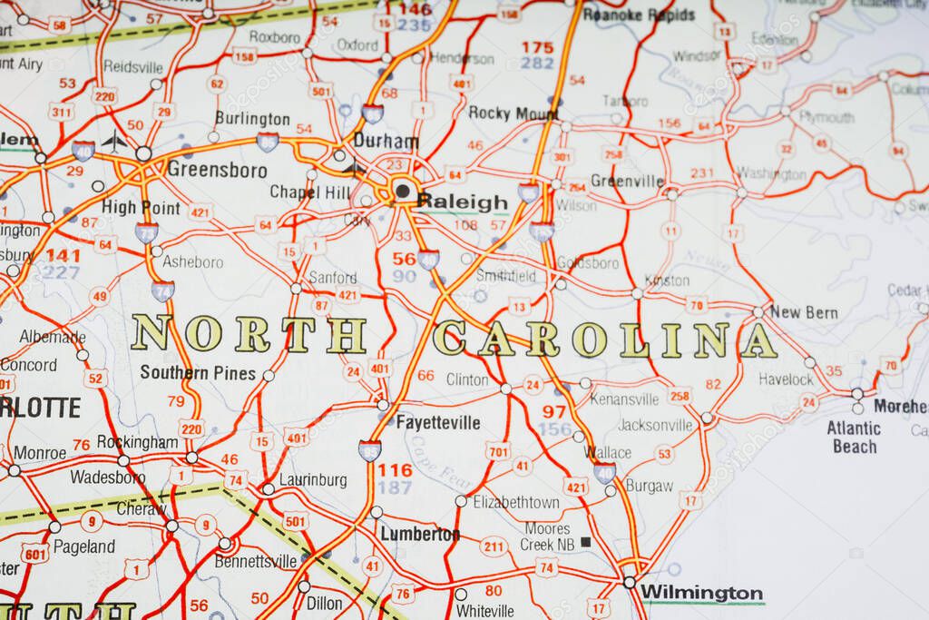 North Carolina on map travel background