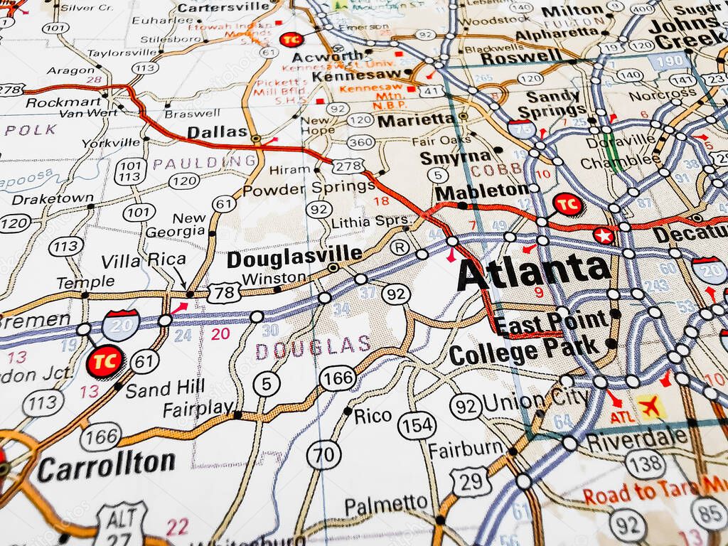 Atlanta on USA map