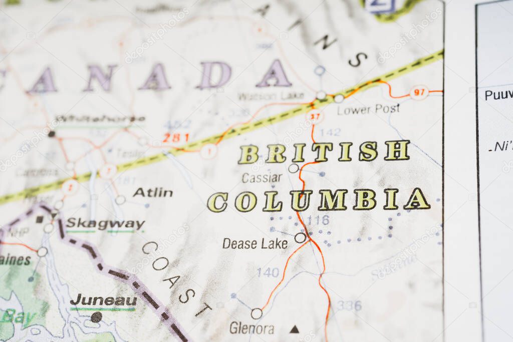 British Columbia on Canada map background