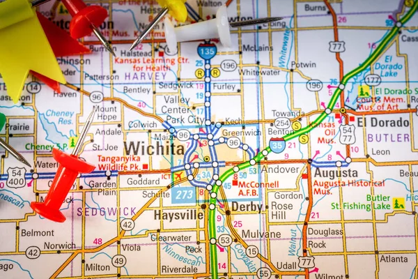 Wichita Usa Mapa Fondo Viaje —  Fotos de Stock