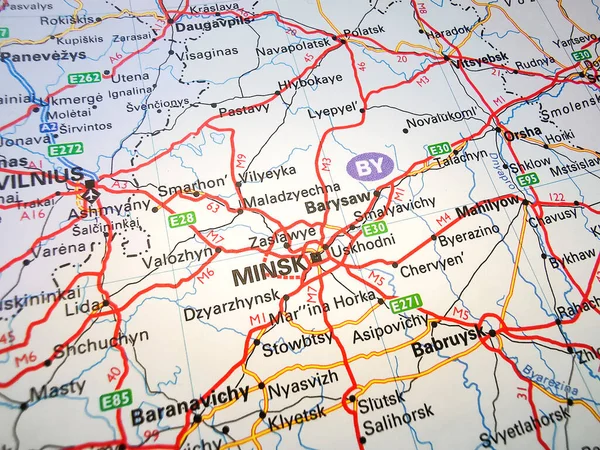Minsk on a road map of Europe