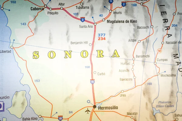 Sonora Mexiko Mapa Cestovní Pozadí — Stock fotografie