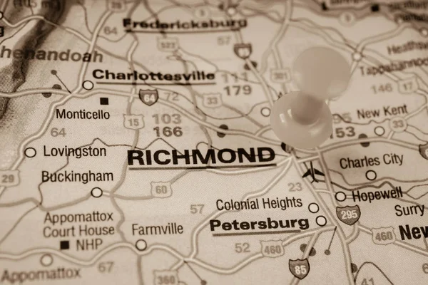 Richmond Στο Ιστορικό Ταξιδιού Χάρτη — Φωτογραφία Αρχείου
