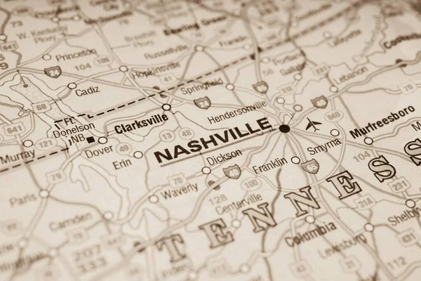 Nashville Sullo Sfondo Della Mappa Degli Stati Uniti — Foto Stock