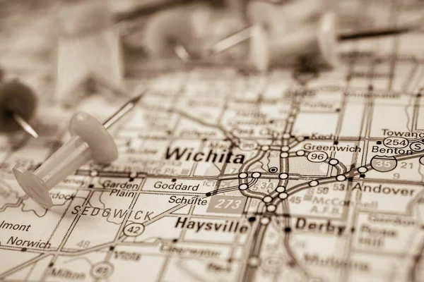 Wichita Usa地图旅行背景 — 图库照片