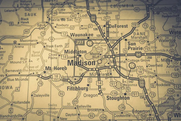 Madison Usa Seyahat Haritasında — Stok fotoğraf
