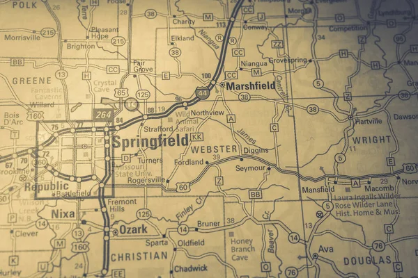 Springfield Sullo Sfondo Della Mappa Degli Stati Uniti — Foto Stock